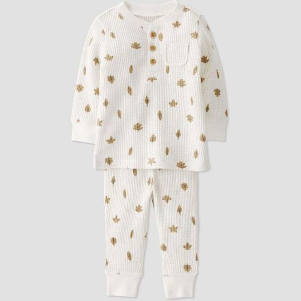 Little Planet by Carter's Leaf Print Waffle Knit Henley Shirt & Pants Set, 6M.